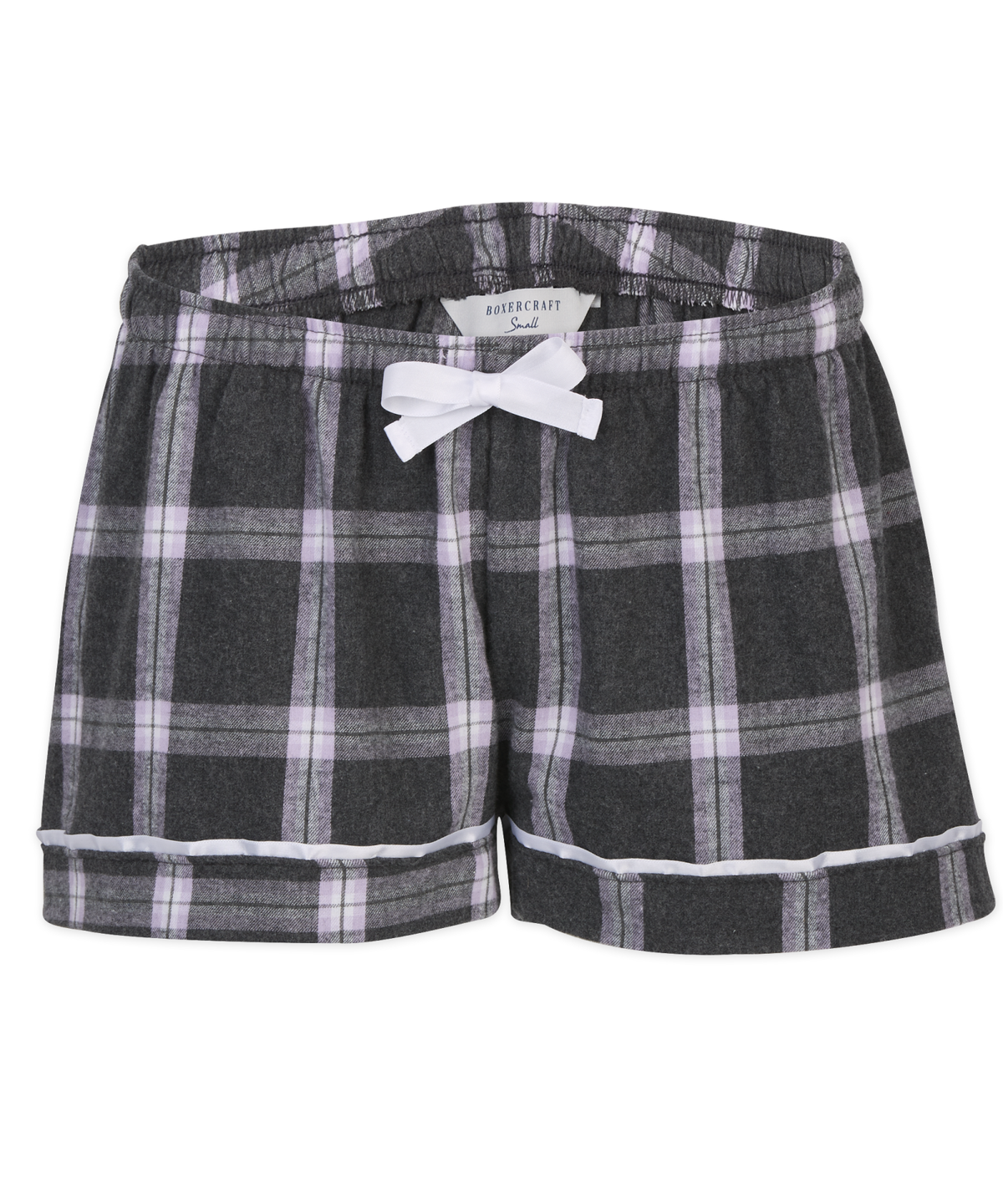 Boxercraft BW6501 Women's Flannel Shorts - Charcoal/Lavender Tomb Plaid - Ghost Front | Charcoal/Lavender Tomb Plaid