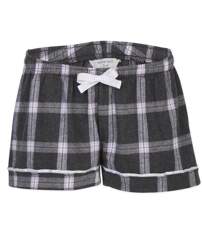 Boxercraft BW6501 Women's Flannel Shorts - Charcoal/Lavender Tomb Plaid - Ghost Front | Charcoal/Lavender Tomb Plaid