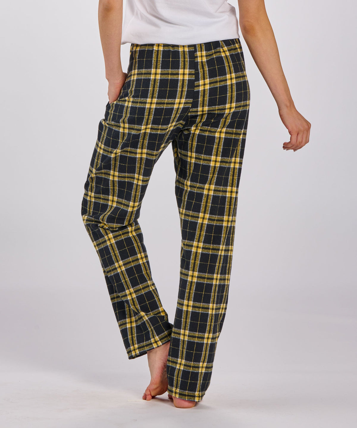 Boxercraft BW6620 Women's Haley Flannel Pants - Black/Gold Plaid - Back | Black/Gold Plaid