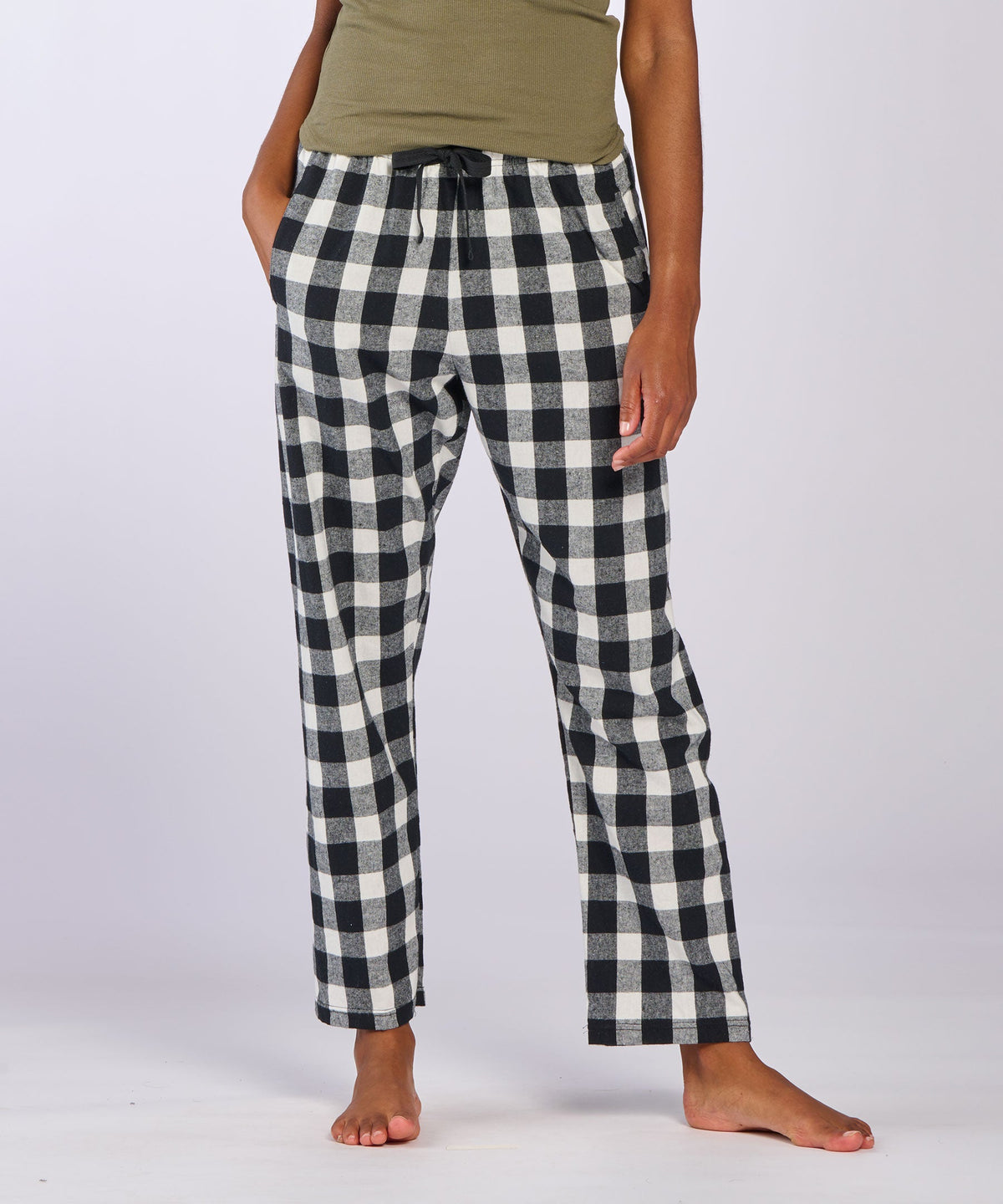 Boxercraft BW6620 Women's Haley Flannel Pants - Black/White Buffalo Plaid - Front | Black/White Buffalo Plaid