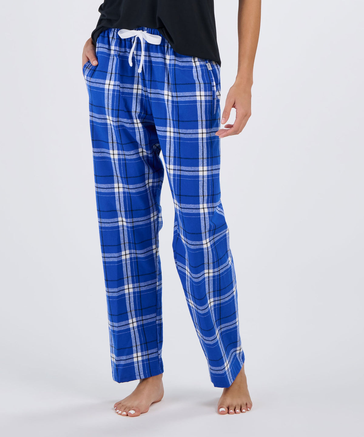 Boxercraft BW6620 Women's Haley Flannel Pants - Electric Royal Carnegie Plaid - Front | Electric Royal Carnegie Plaid