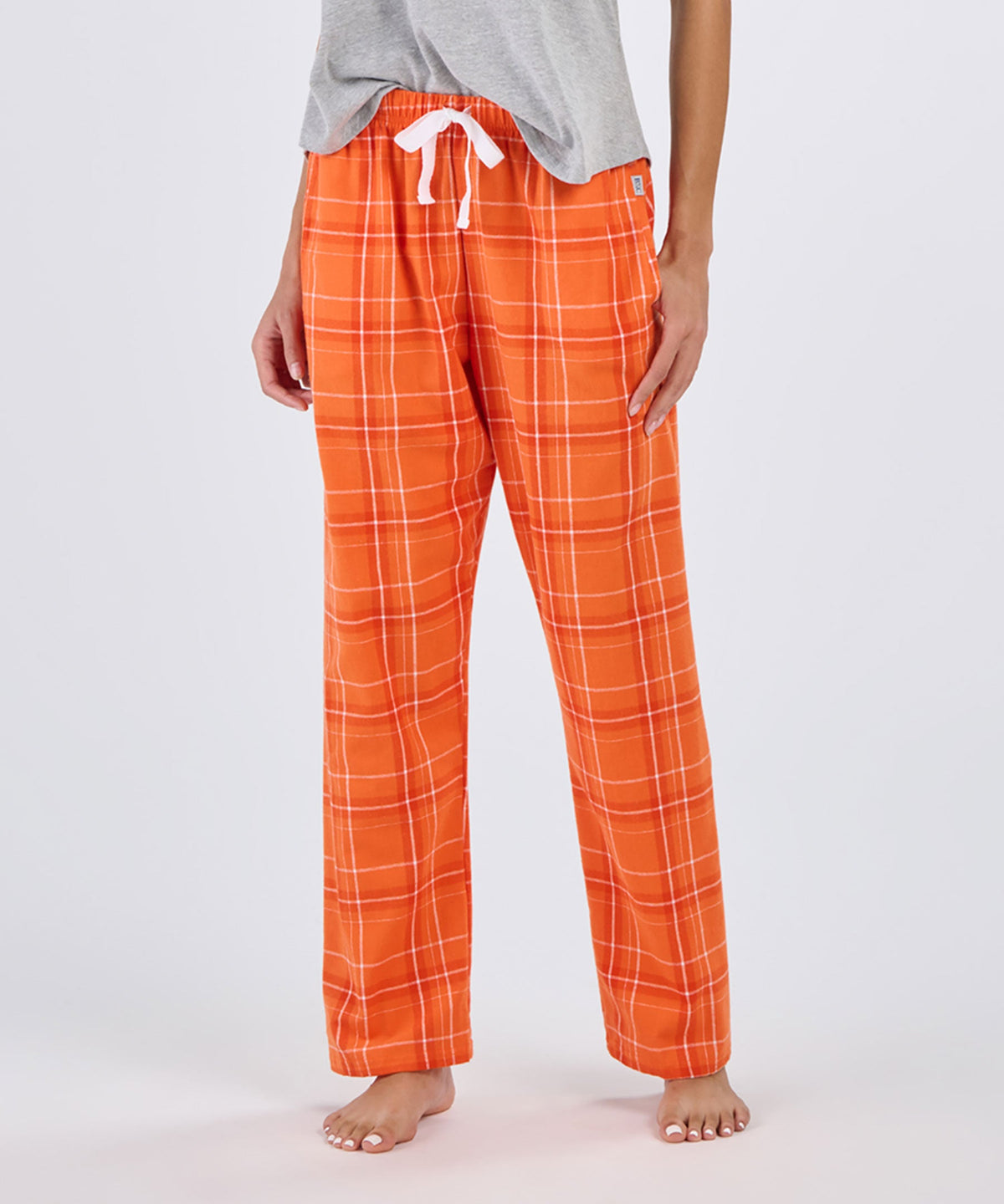 Boxercraft BW6620 Women's Haley Flannel Pants - Orange Carnegie Plaid - Front | Orange Carnegie Plaid