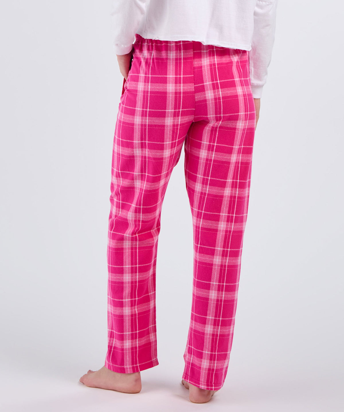Boxercraft BW6620 Women's Haley Flannel Pants - Pink Carnegie Plaid - Back | Pink Carnegie Plaid