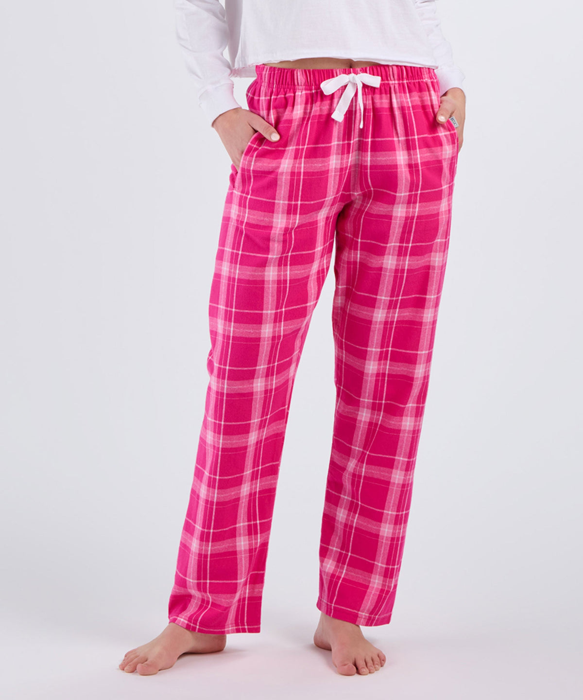 Boxercraft BW6620 Women's Haley Flannel Pants - Pink Carnegie Plaid - Front | Pink Carnegie Plaid