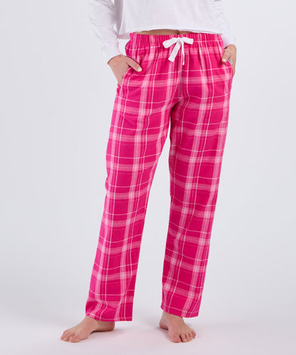 Boxercraft BW6620 Women's Haley Flannel Pants - Pink Carnegie Plaid - Front | Pink Carnegie Plaid