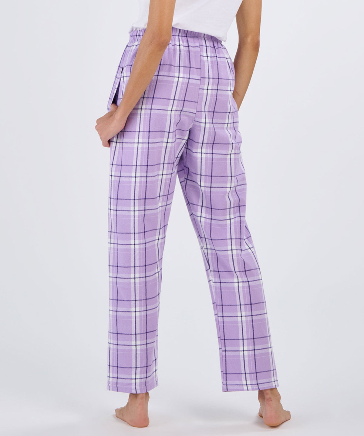 Boxercraft BW6620 Women's Haley Flannel Pants - Lavender Carnegie Plaid - Back | Lavender Carnegie Plaid