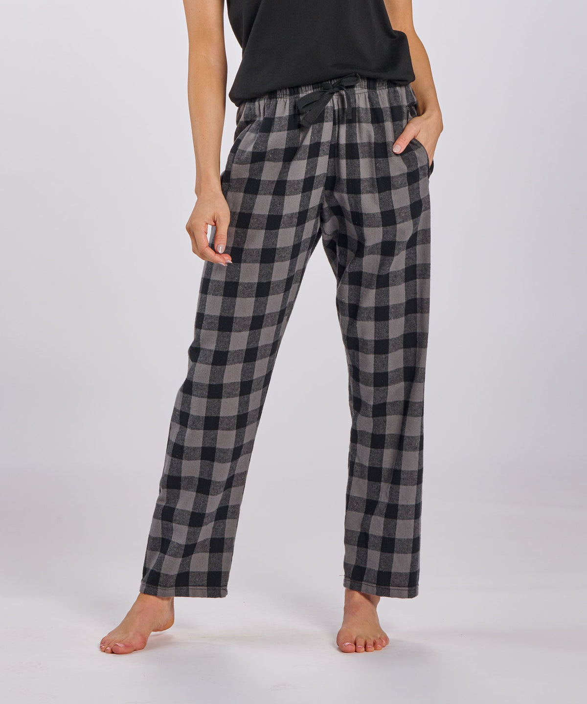 Boxercraft BW6620 Women's Haley Flannel Pants - Charcoal/Black Buffalo Plaid - Front | Charcoal/Black Buffalo Plaid