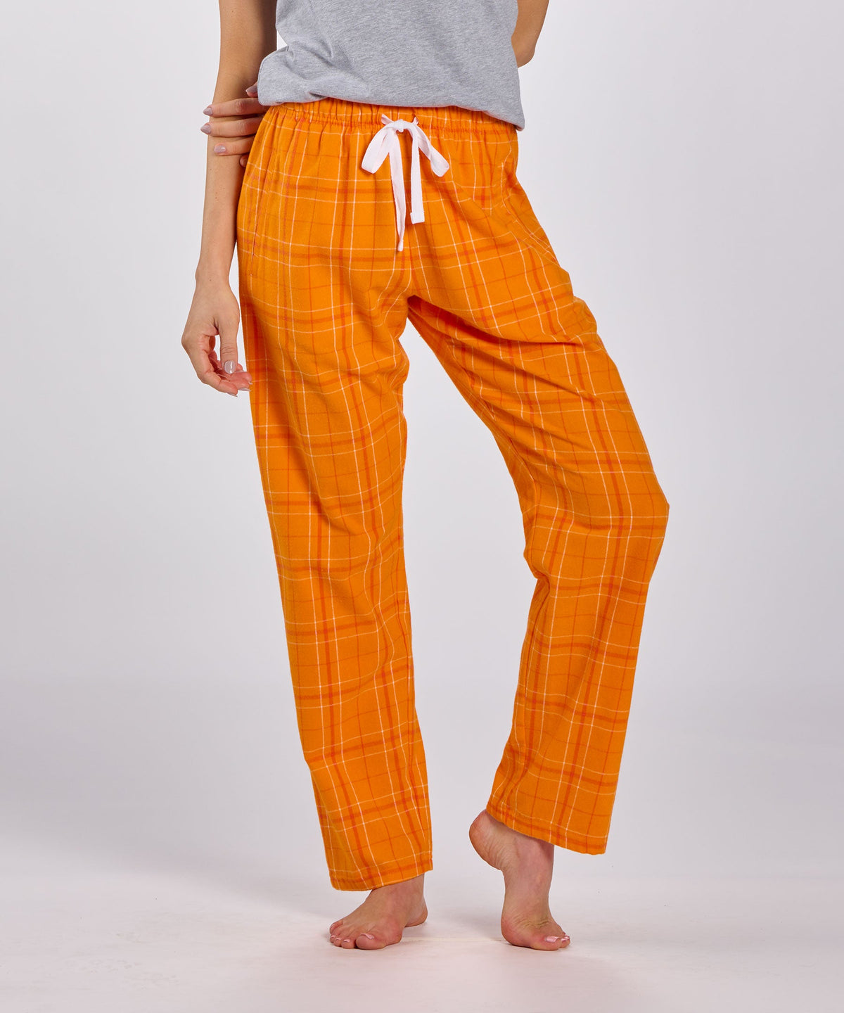 Boxercraft BW6620 Women's Haley Flannel Pants - Orange Field Day Plaid - Front | Orange Field Day Plaid