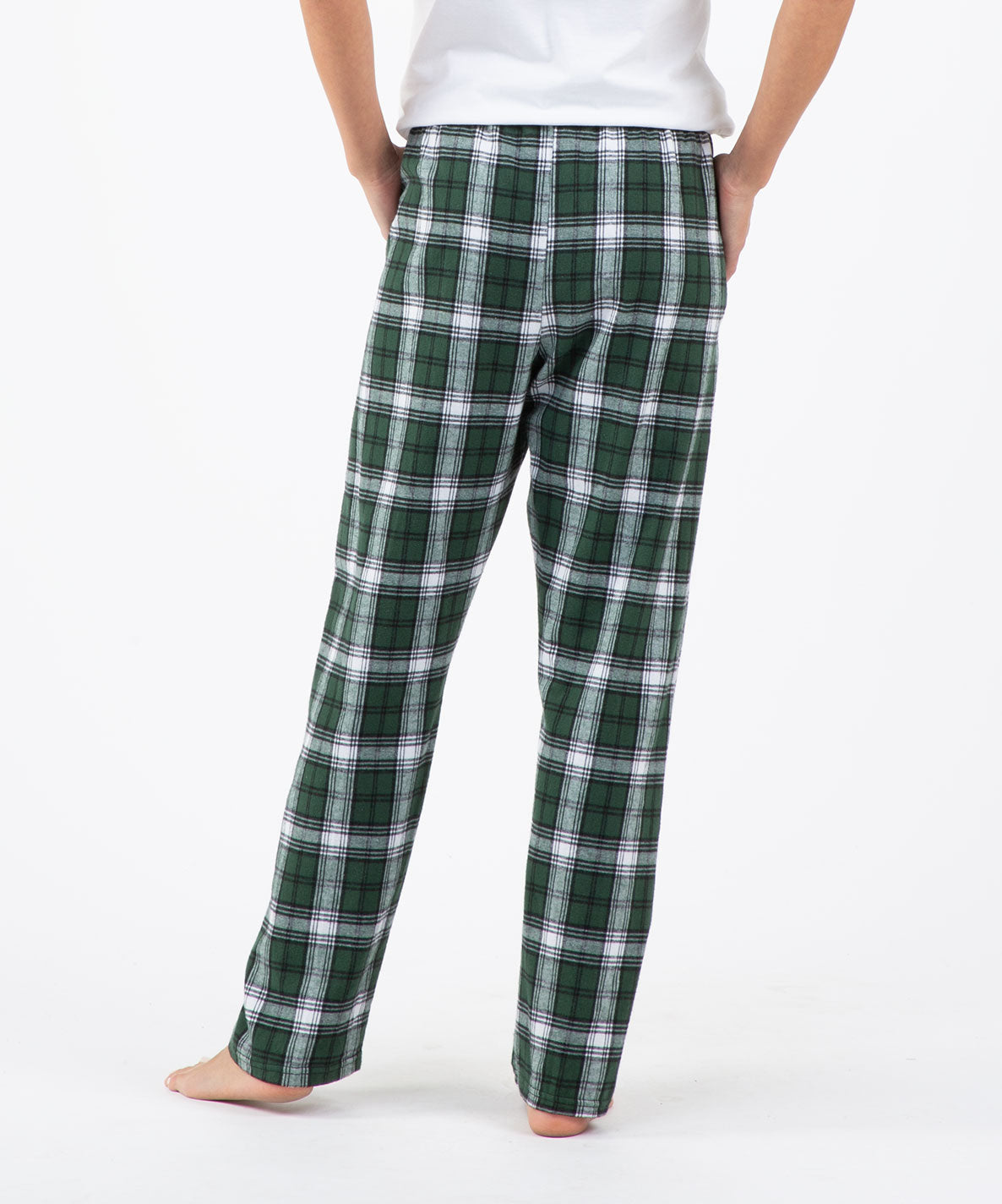 Boxercraft BW6620 Women's Haley Flannel Pants - Green/White Plaid - Back | Green/White Plaid