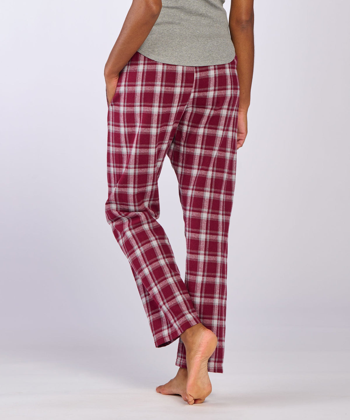 Boxercraft BW6620 Women's Haley Flannel Pants - Heritage Maroon Plaid - Back | Heritage Maroon Plaid