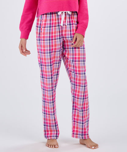 Boxercraft BW6620 Women's Haley Flannel Pants - Pink Harmony Plaid - Front | Pink Harmony Plaid