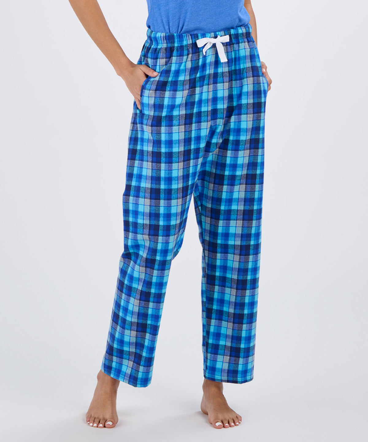 Boxercraft BW6620 Women's Haley Flannel Pants - Blue Harmony Plaid - Front | Blue Harmony Plaid