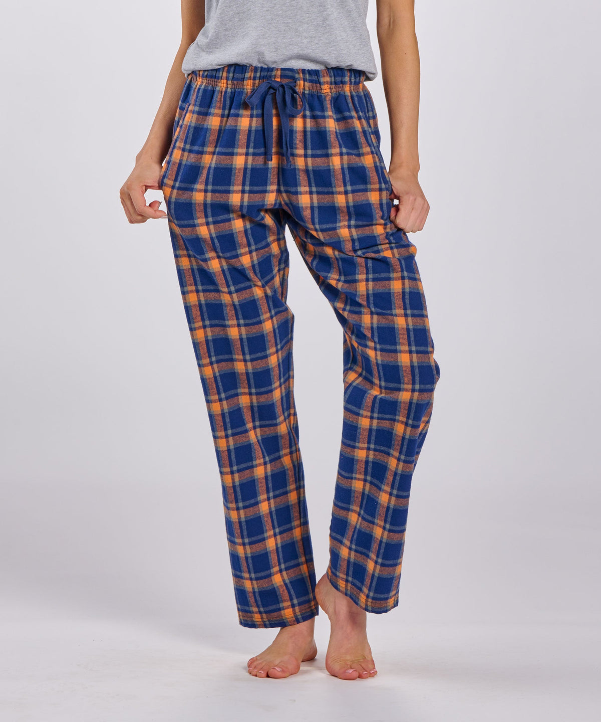Boxercraft BW6620 Women's Haley Flannel Pants - Heritage Navy/Orange Plaid - Front | Heritage Navy/Orange Plaid
