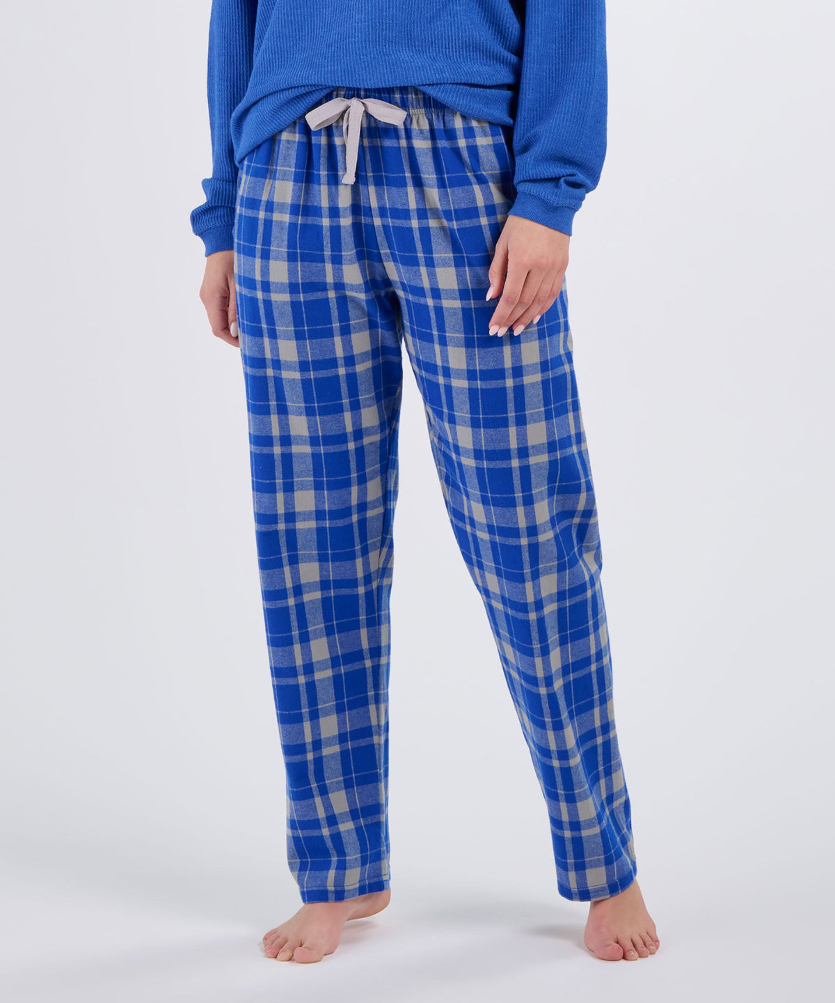 Boxercraft BW6620 Women's Haley Flannel Pants - Electric Royal Jordan Plaid - Front | Electric Royal Jordan Plaid
