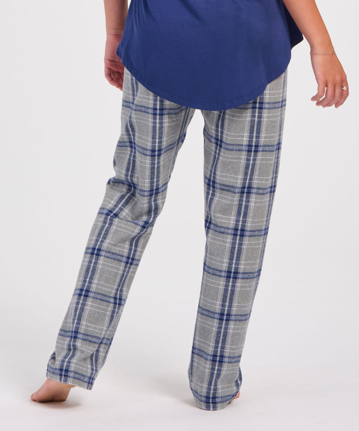 Boxercraft BW6620 Women's Haley Flannel Pants - Oxford/Navy Kingston - Back | Oxford/Navy Kingston