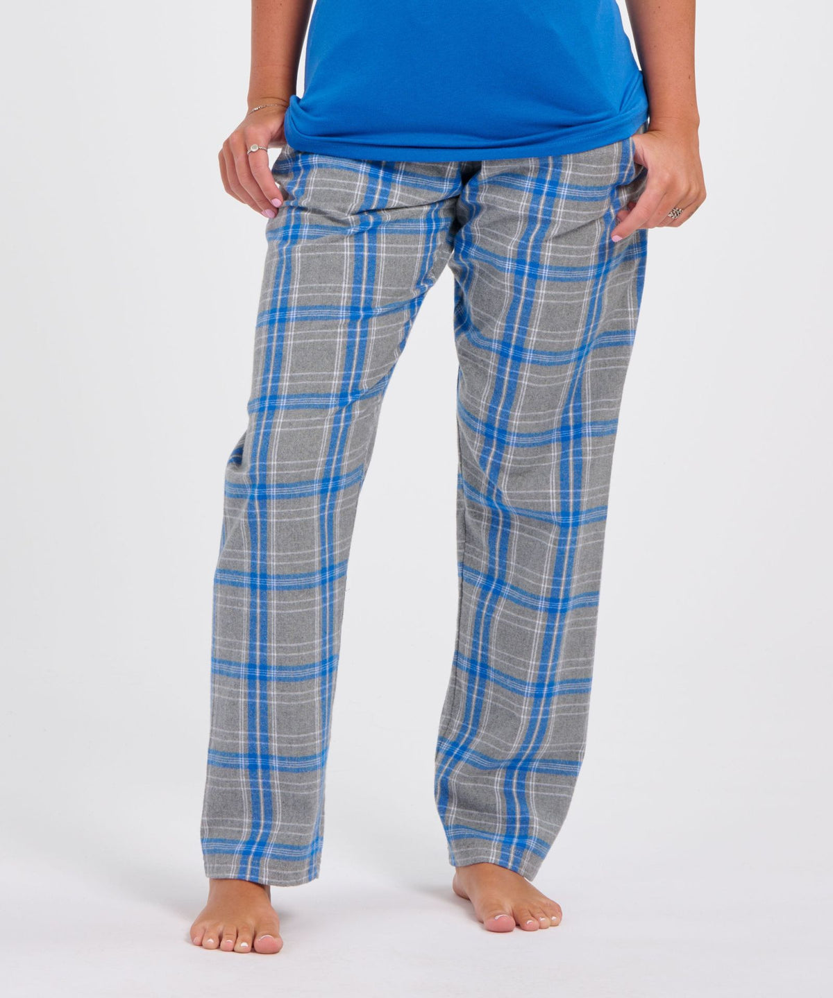Boxercraft BW6620 Women's Haley Flannel Pants - Oxford/Royal Kingston - Front | Oxford/Royal Kingston