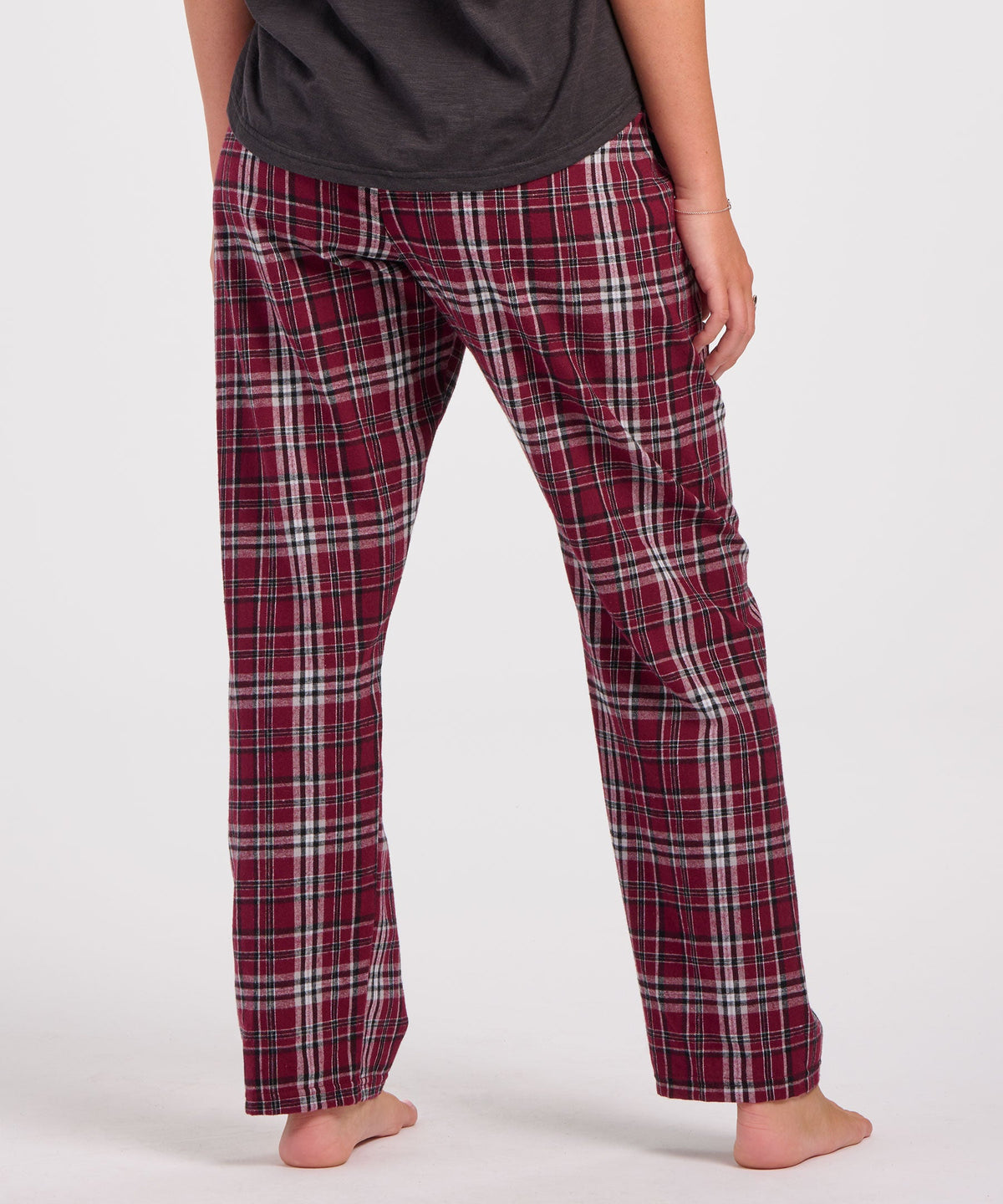 Boxercraft BW6620 Women's Haley Flannel Pants - Maroon Plaid - Back | Maroon Plaid