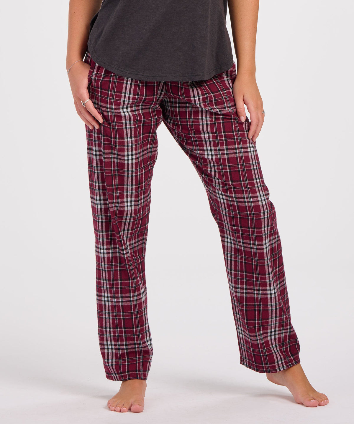 Boxercraft BW6620 Women's Haley Flannel Pants - Maroon Plaid - Front | Maroon Plaid