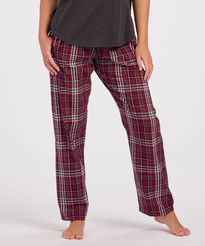 Boxercraft BW6620 Women's Haley Flannel Pants - Maroon Plaid - Front | Maroon Plaid