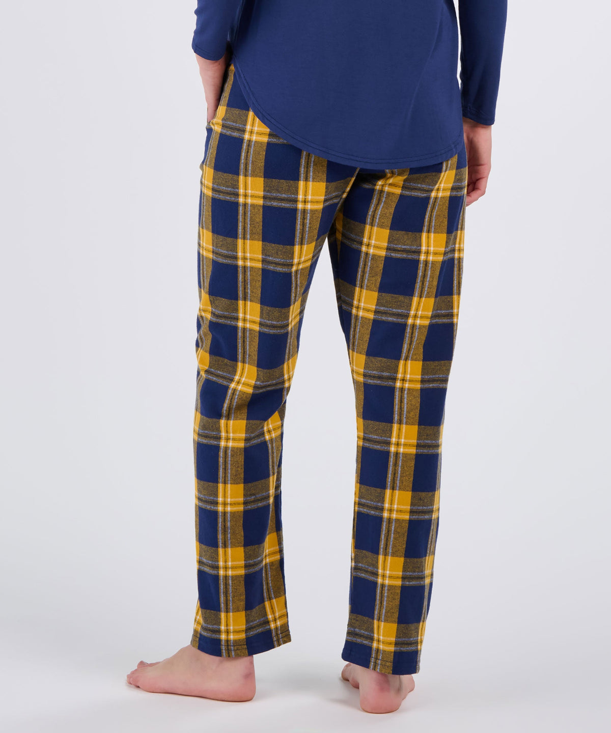 Boxercraft BW6620 Women's Haley Flannel Pants - Navy/Gold McIntosh Plaid - Back | Navy/Gold McIntosh Plaid