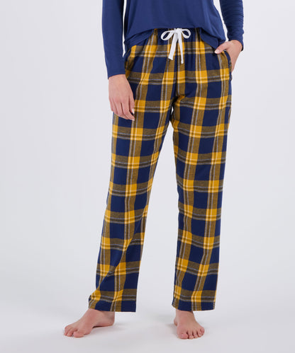Boxercraft BW6620 Women's Haley Flannel Pants - Navy/Gold McIntosh Plaid - Front | Navy/Gold McIntosh Plaid