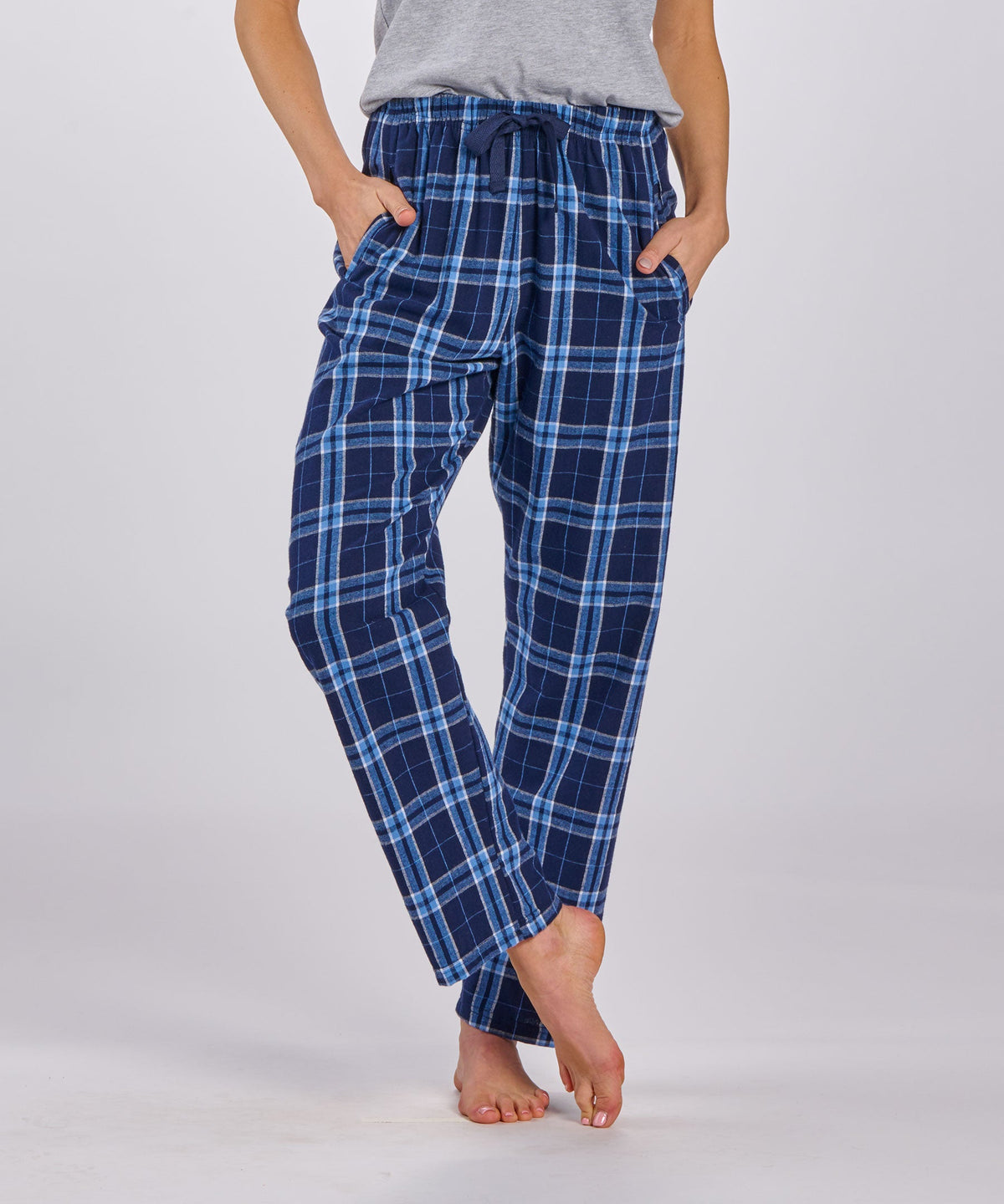 Boxercraft BW6620 Women's Haley Flannel Pants - Navy/Columbia Plaid - Front | Navy/Columbia Plaid