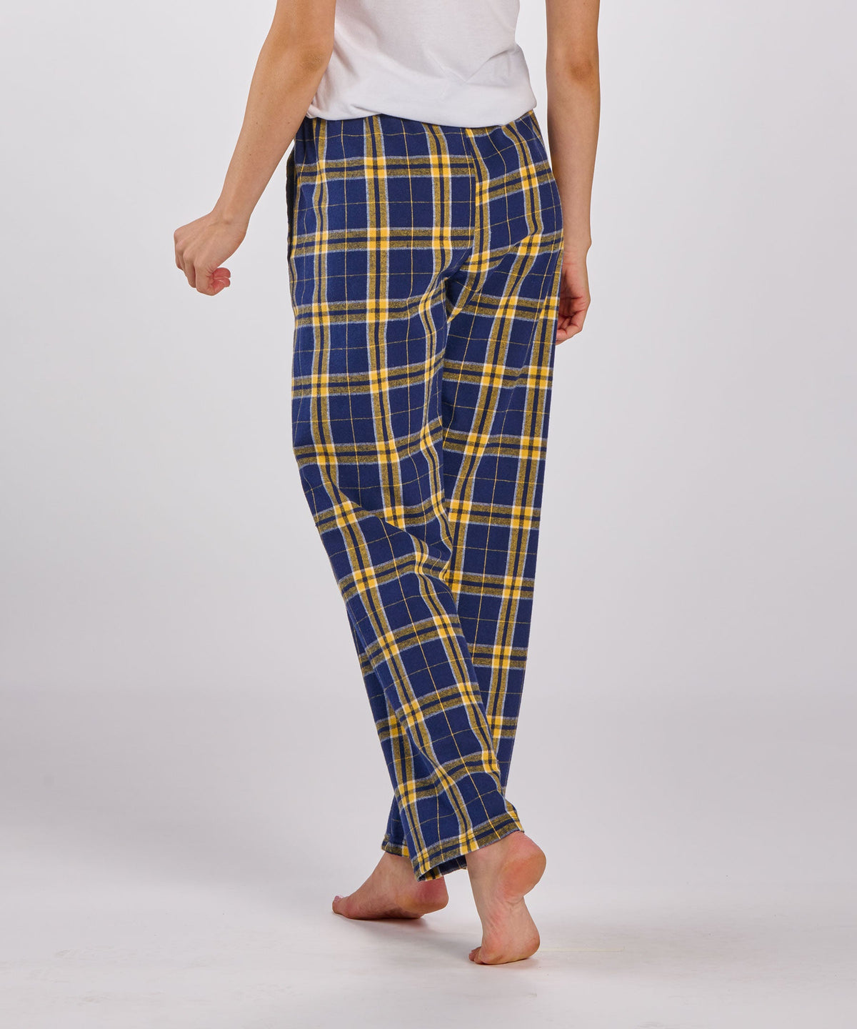 Boxercraft BW6620 Women's Haley Flannel Pants - Navy/Gold Plaid - Back | Navy/Gold Plaid