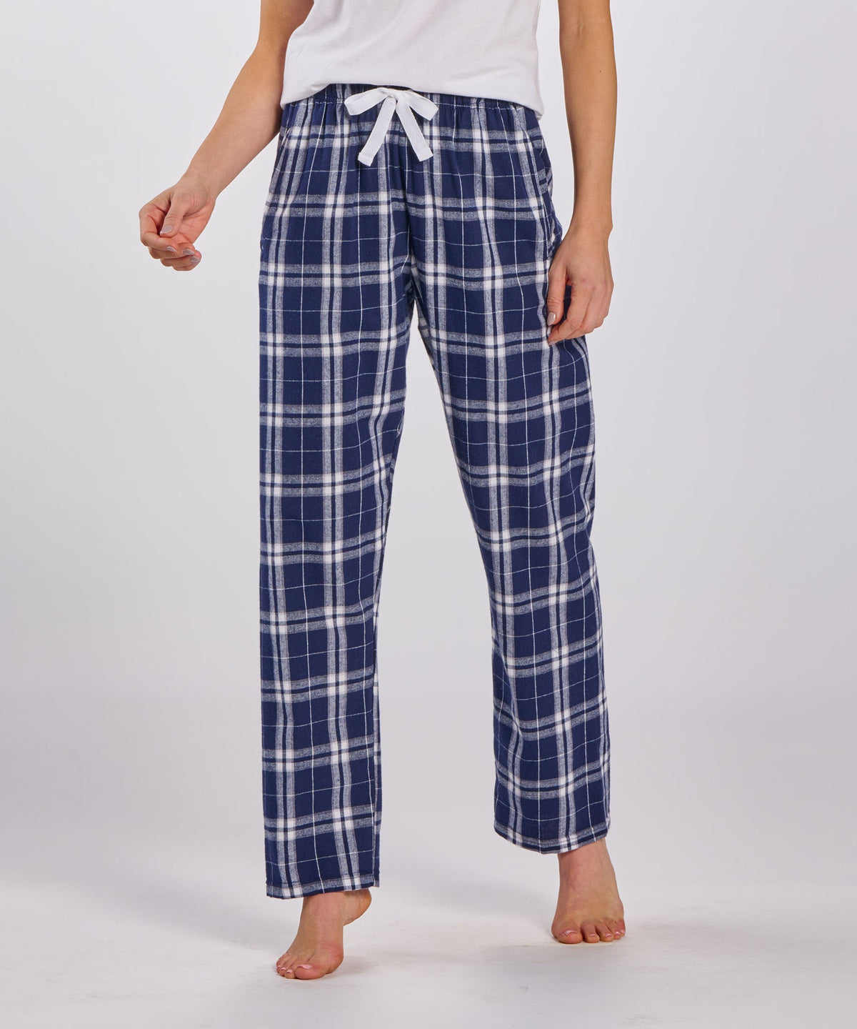 Boxercraft BW6620 Women's Haley Flannel Pants - Navy/Silver Plaid - Front | Navy/Silver Plaid