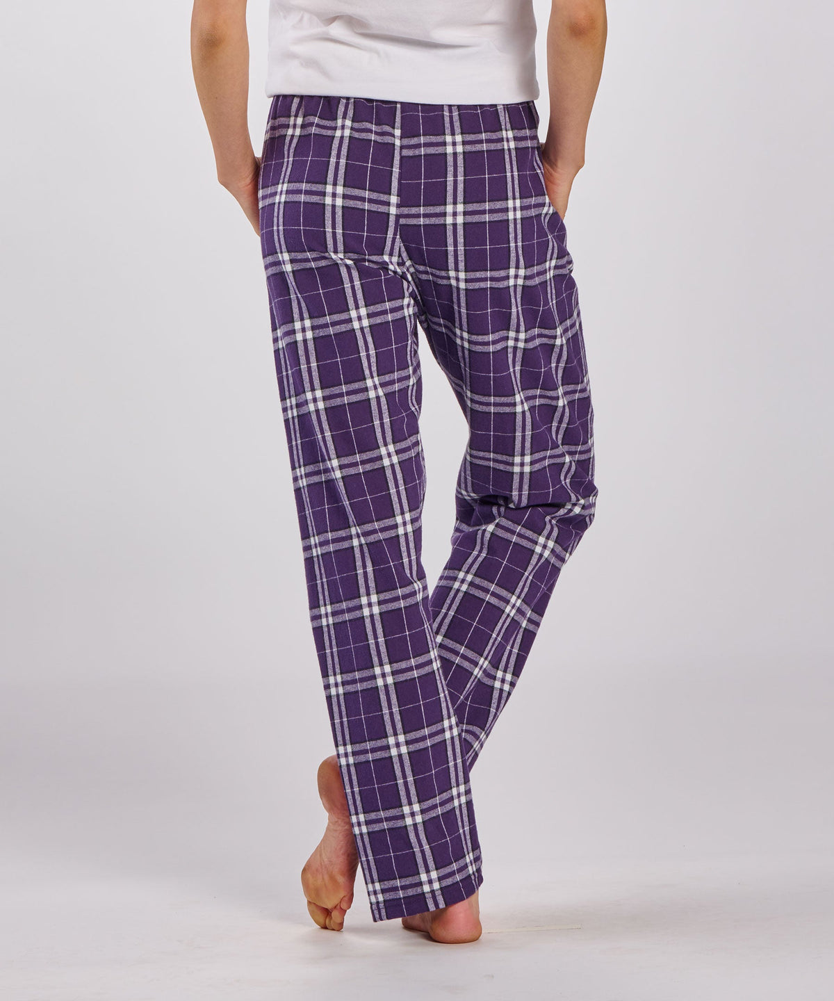 Boxercraft BW6620 Women's Haley Flannel Pants - Purple/White Plaid - Back | Purple/White Plaid