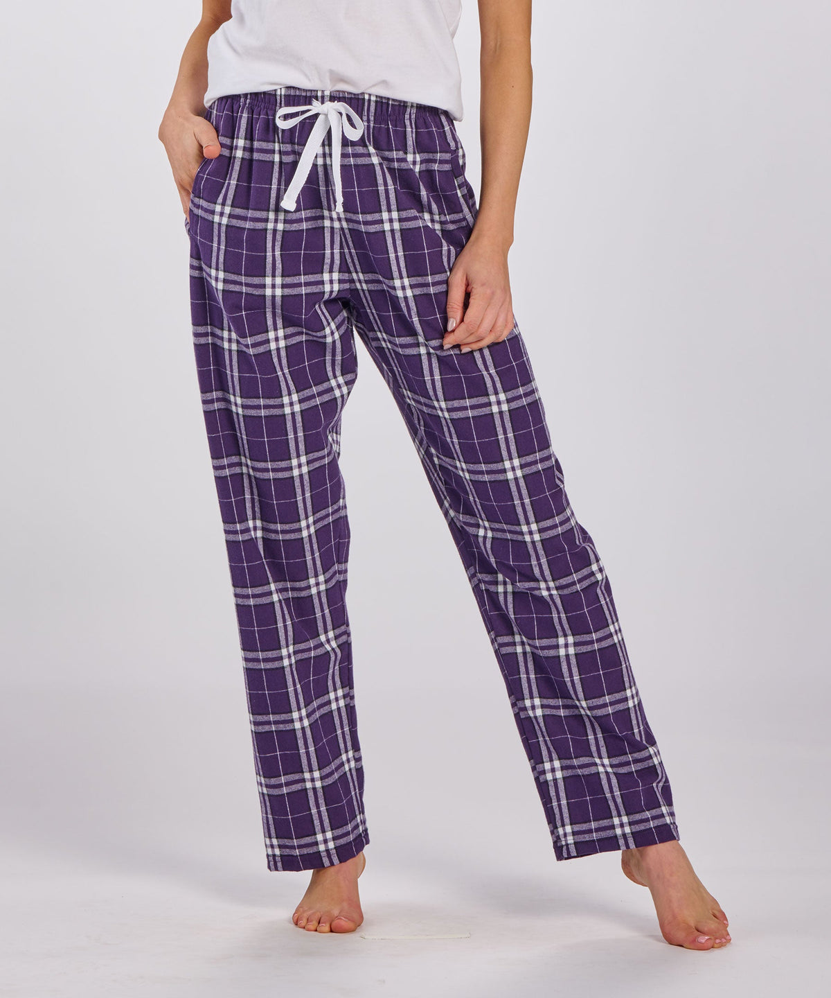 Boxercraft BW6620 Women's Haley Flannel Pants - Purple/White Plaid - Front | Purple/White Plaid