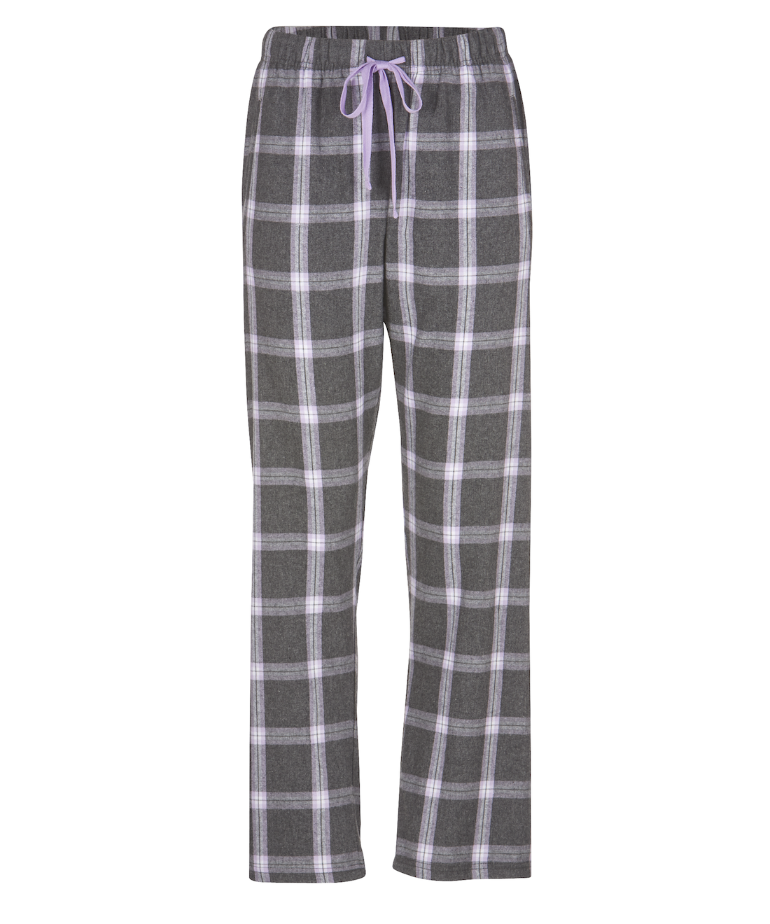 Boxercraft BW6620 Women's Haley Flannel Pants - Charcoal/Lavender Tomb Plaid - Ghost Front | Charcoal/Lavender Tomb Plaid