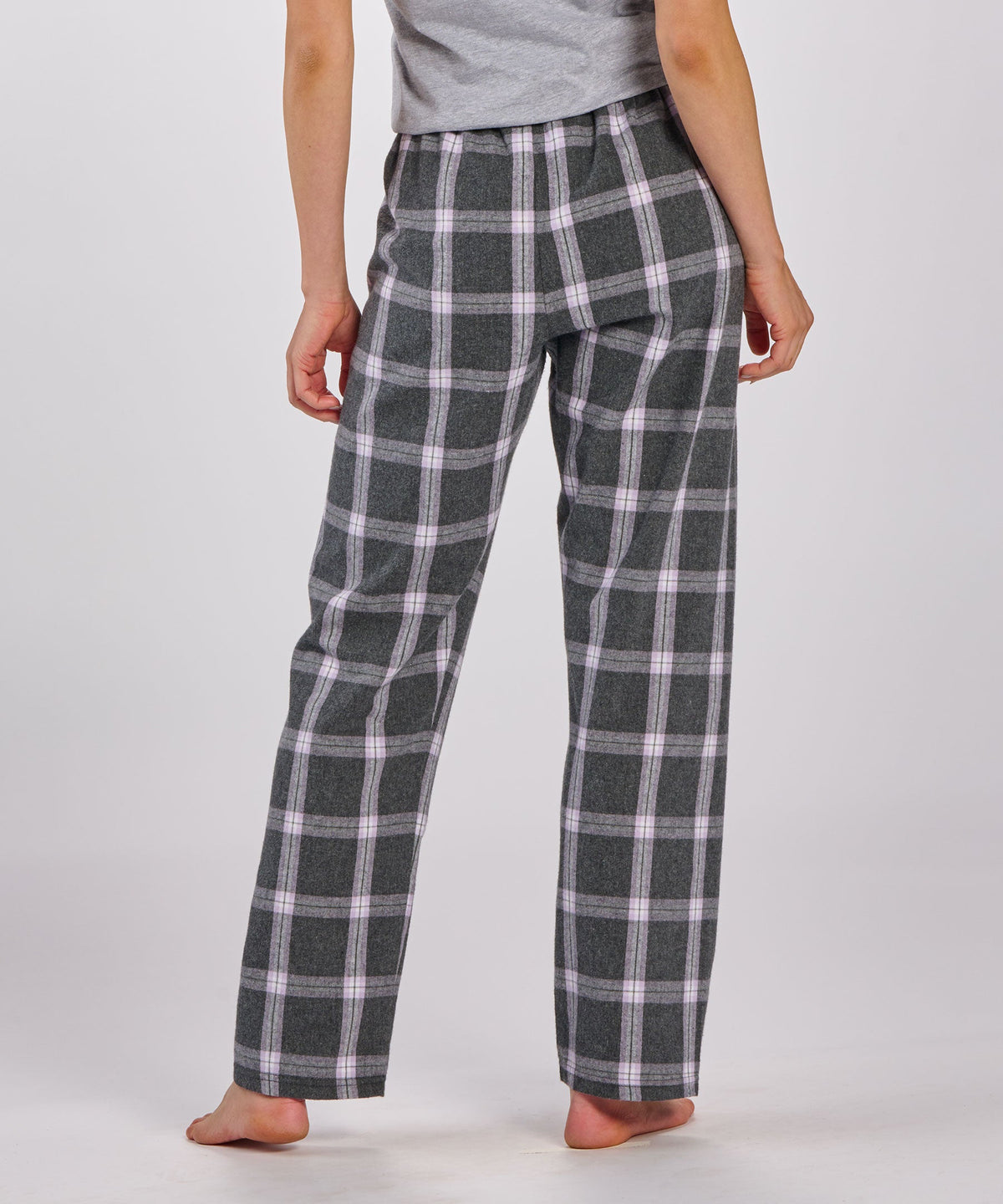 Boxercraft BW6620 Women's Haley Flannel Pants - Charcoal/Lavender Tomb Plaid - Back | Charcoal/Lavender Tomb Plaid
