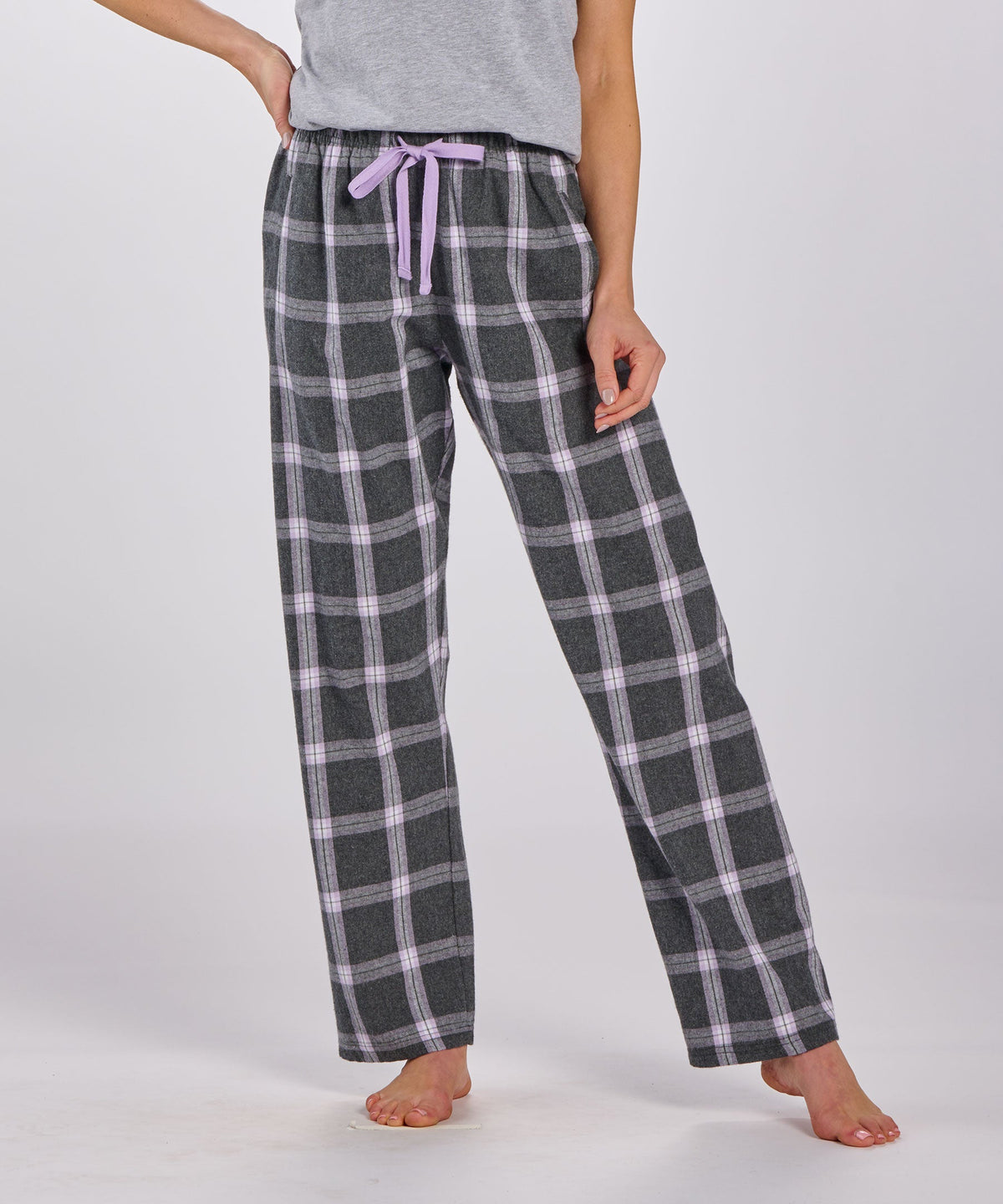 Boxercraft BW6620 Women's Haley Flannel Pants - Charcoal/Lavender Tomb Plaid - Front | Charcoal/Lavender Tomb Plaid