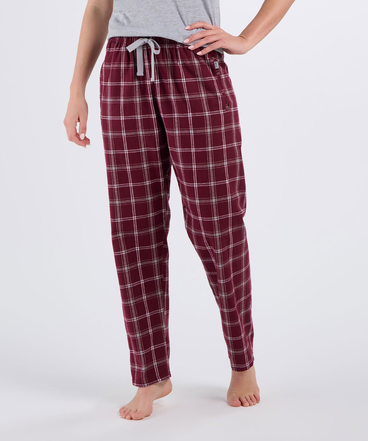 Boxercraft BW6620 Women's Haley Flannel Pants - Varsity Maroon/Oxford - Front | Varsity Maroon/Oxford