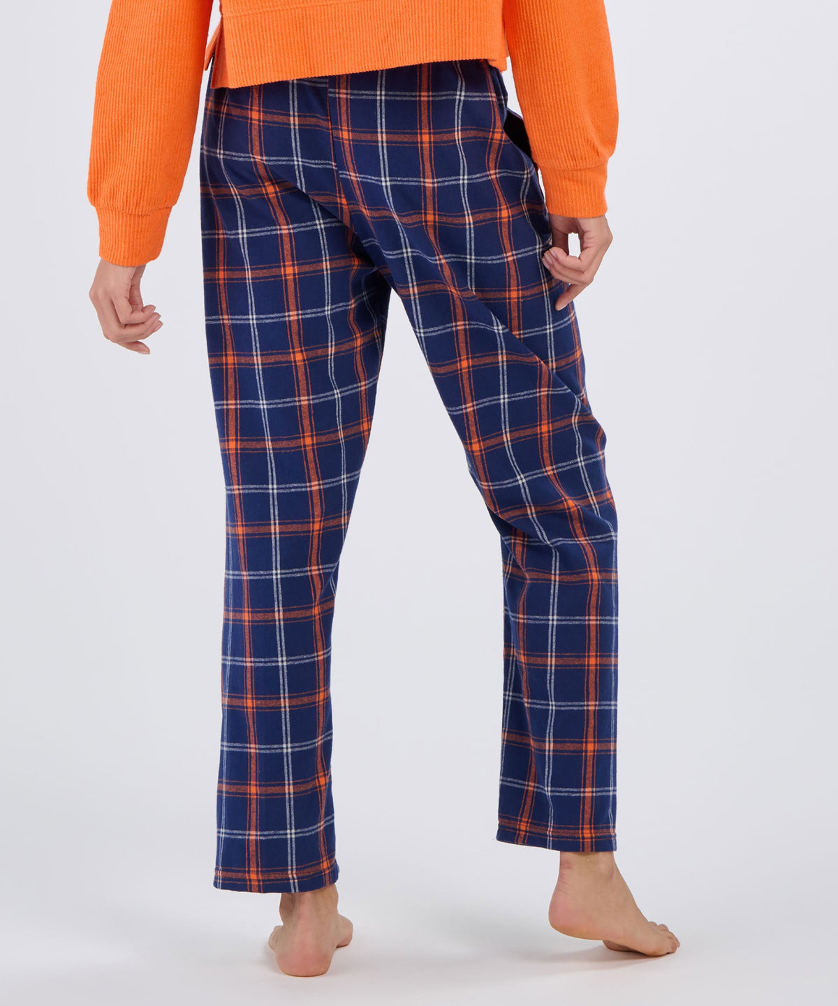 Boxercraft BW6620 Women's Haley Flannel Pants - Varsity Navy/Orange - Back | Varsity Navy/Orange