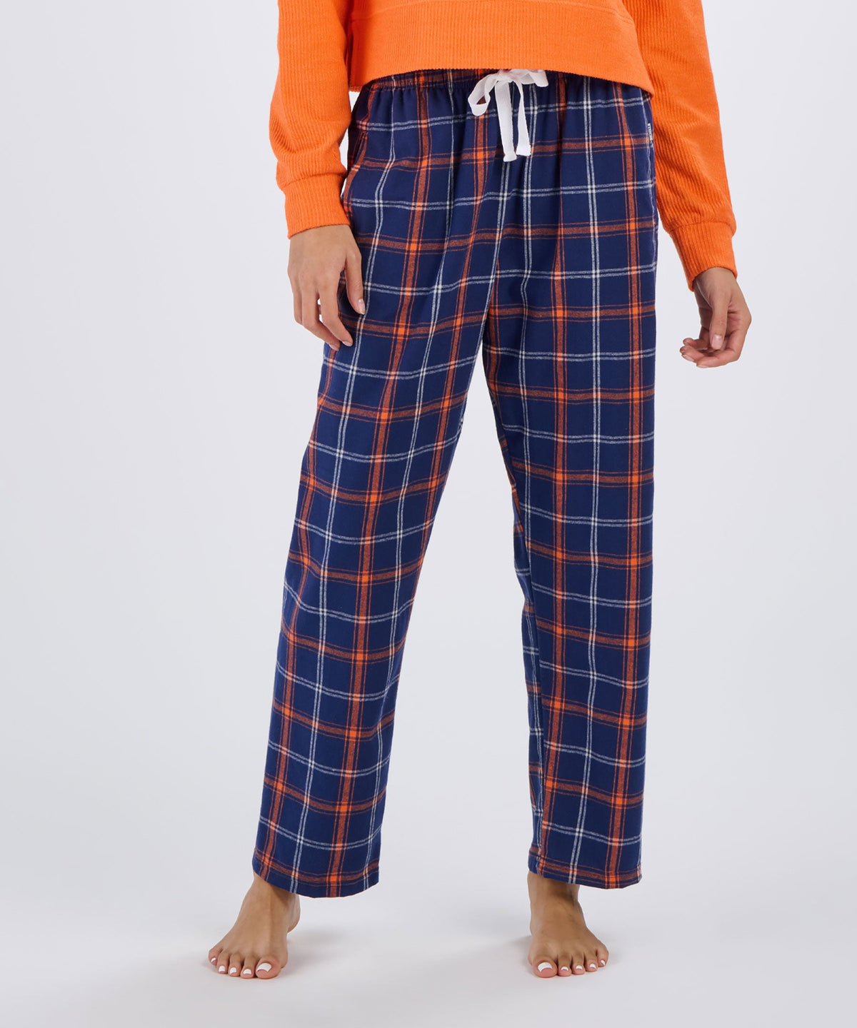Boxercraft BW6620 Women's Haley Flannel Pants - Varsity Navy/Orange - Front | Varsity Navy/Orange