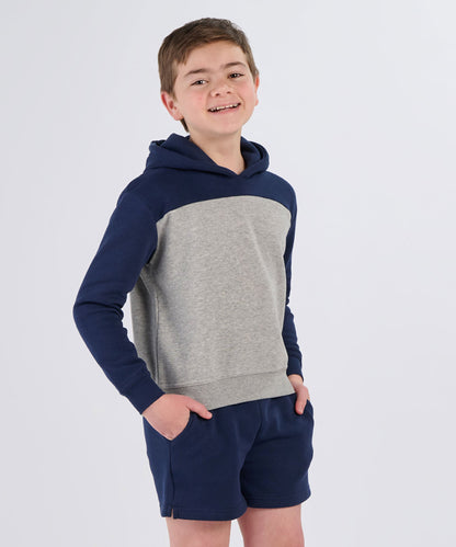 Boxercraft BY5404 Youth Color Blocked Hoodie - Navy/Oxford - Front | Navy/Oxford