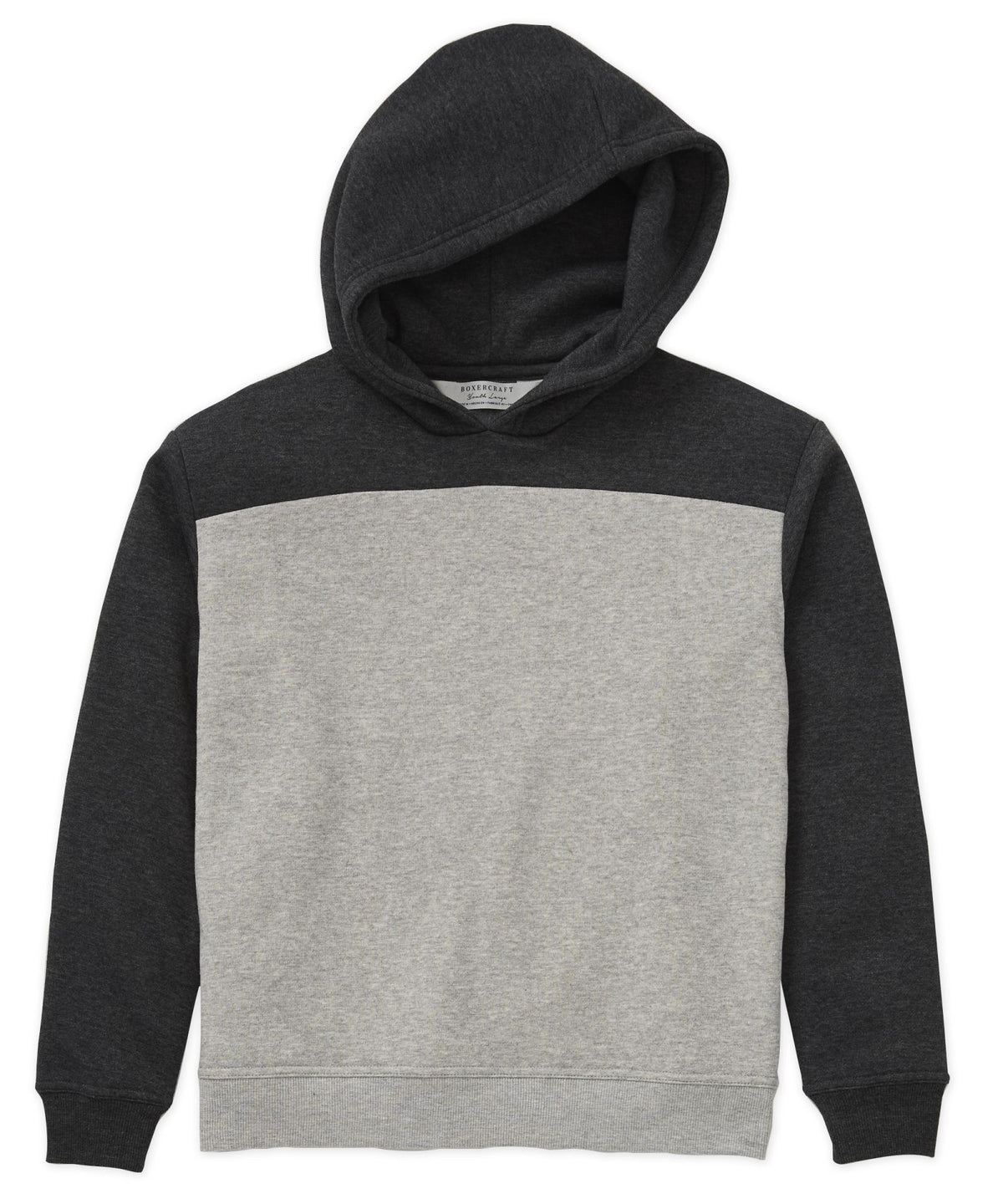 Boxercraft BY5404 Youth Colorblocked Hoodie - Charcoal Heather/Oxford - Ghost Front | Charcoal Heather/Oxford