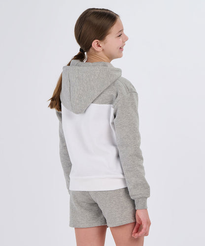 Boxercraft BY5404 Youth Color Blocked Hoodie - Oxford Heather/White - Back | Oxford Heather/White