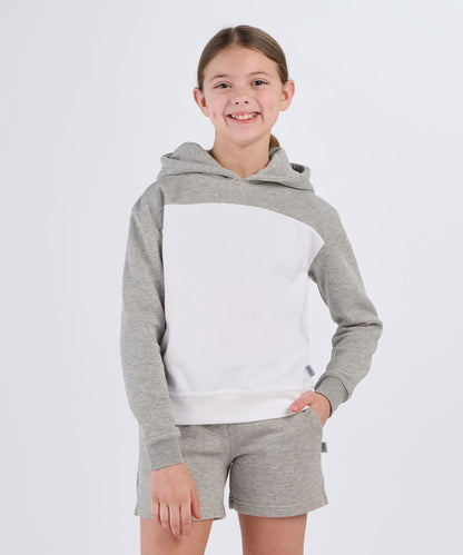 Boxercraft BY5404 Youth Color Blocked Hoodie - Oxford Heather/White - Front | Oxford Heather/White
