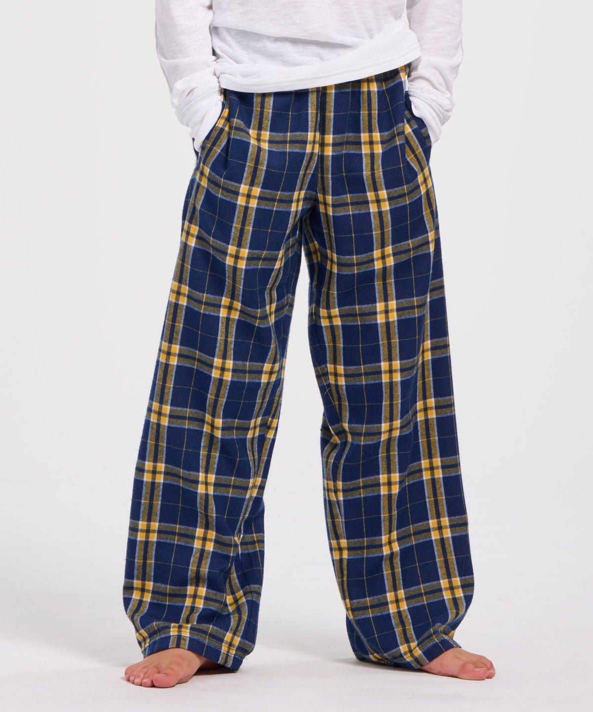 Boxercraft BY6624 Youth Flannel Pants - Navy/Gold Plaid - Product Photo 1 | Navy/Gold Plaid