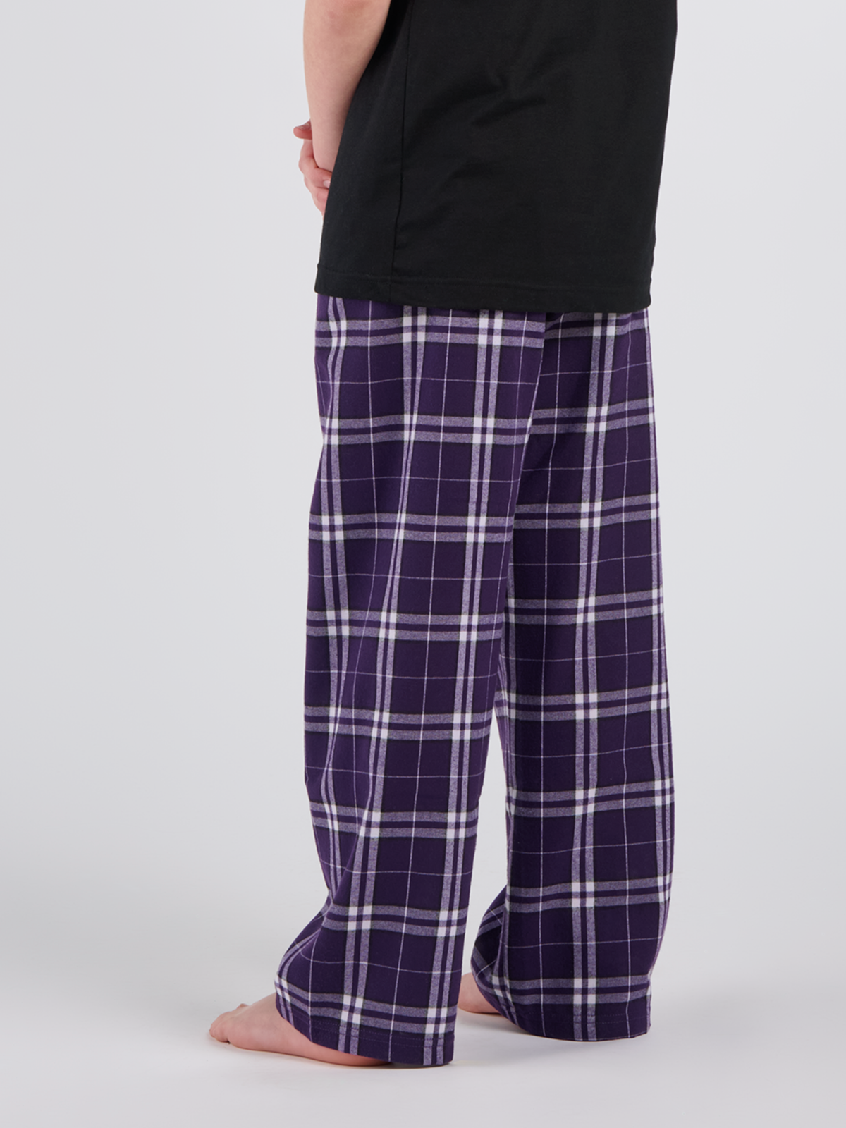 Boxercraft BY6624 Youth Flannel Pants - Purple/White Plaid - Back | Purple/White Plaid
