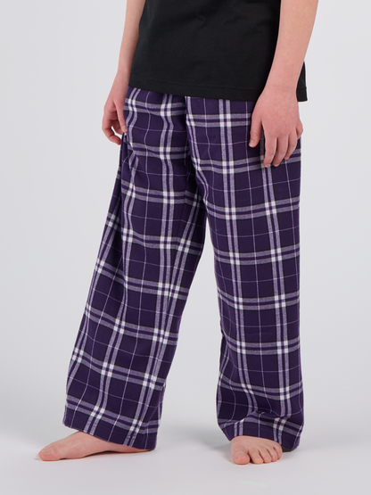Boxercraft BY6624 Youth Flannel Pants - Purple/White Plaid - Front | Purple/White Plaid