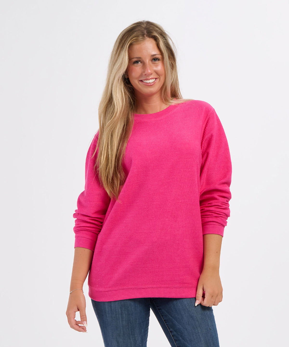Women's Rally Corduroy Crew – Corduroy Knit Crewneck Sweatshirt in Cosmic Pink