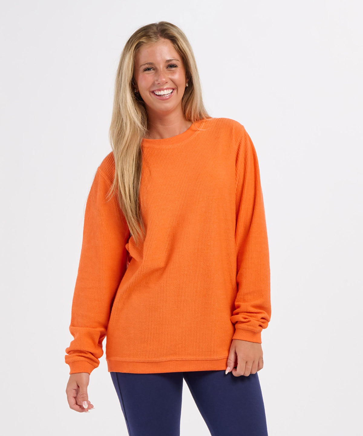 Women's Rally Corduroy Crew – Corduroy Knit Crewneck Sweatshirt in Orange