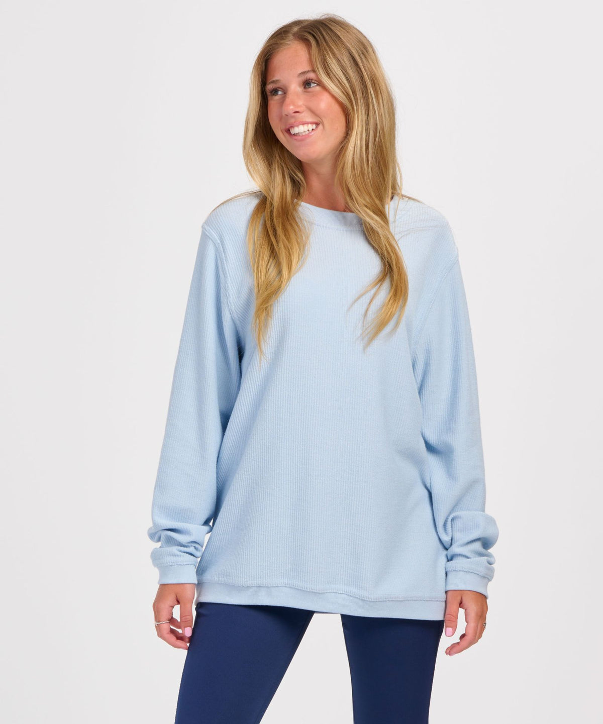 Women's Rally Corduroy Crew – Corduroy Knit Crewneck Sweatshirt in Carolina Blue