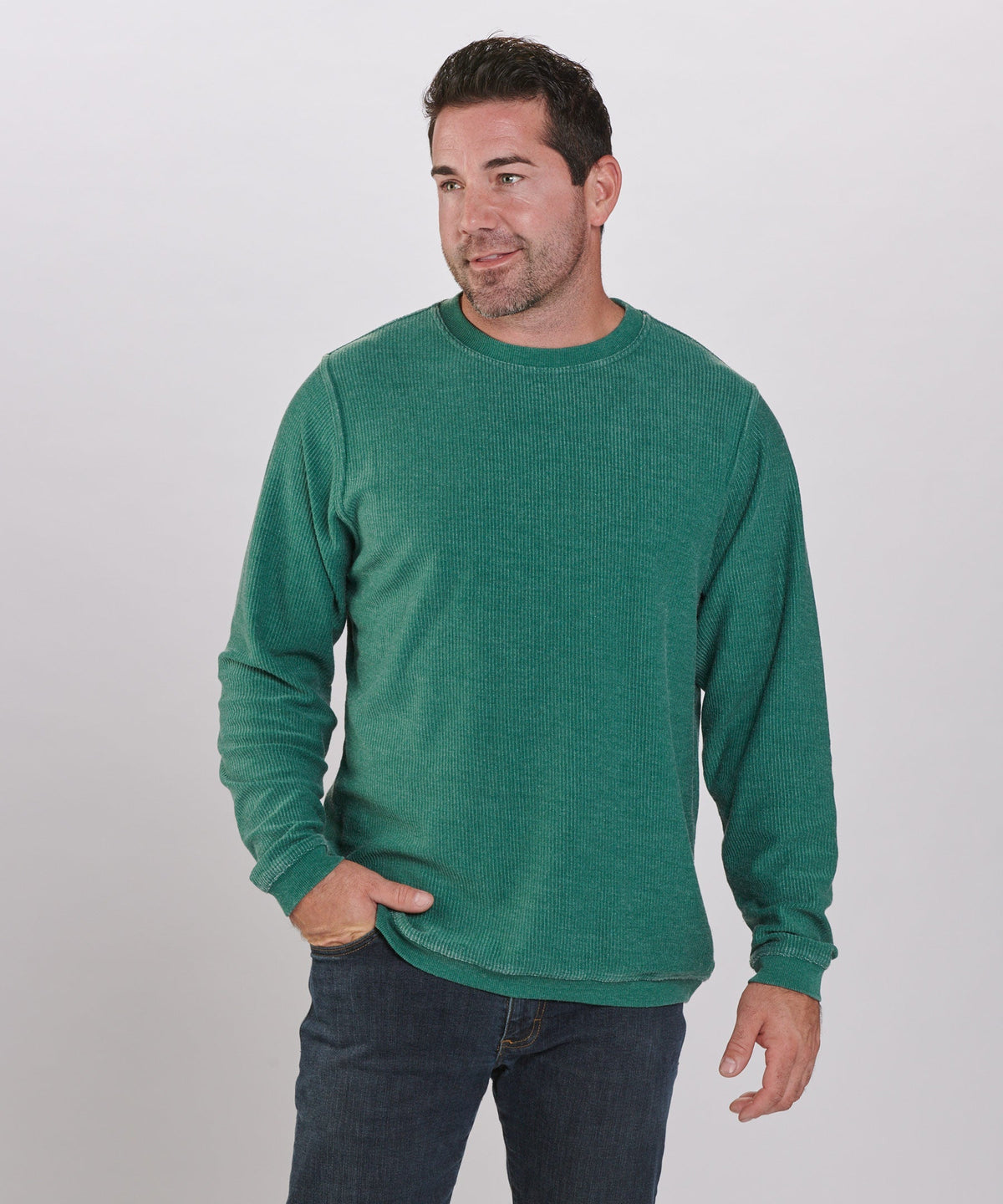 Women's Rally Corduroy Crew – Corduroy Knit Crewneck Sweatshirt in Hunter