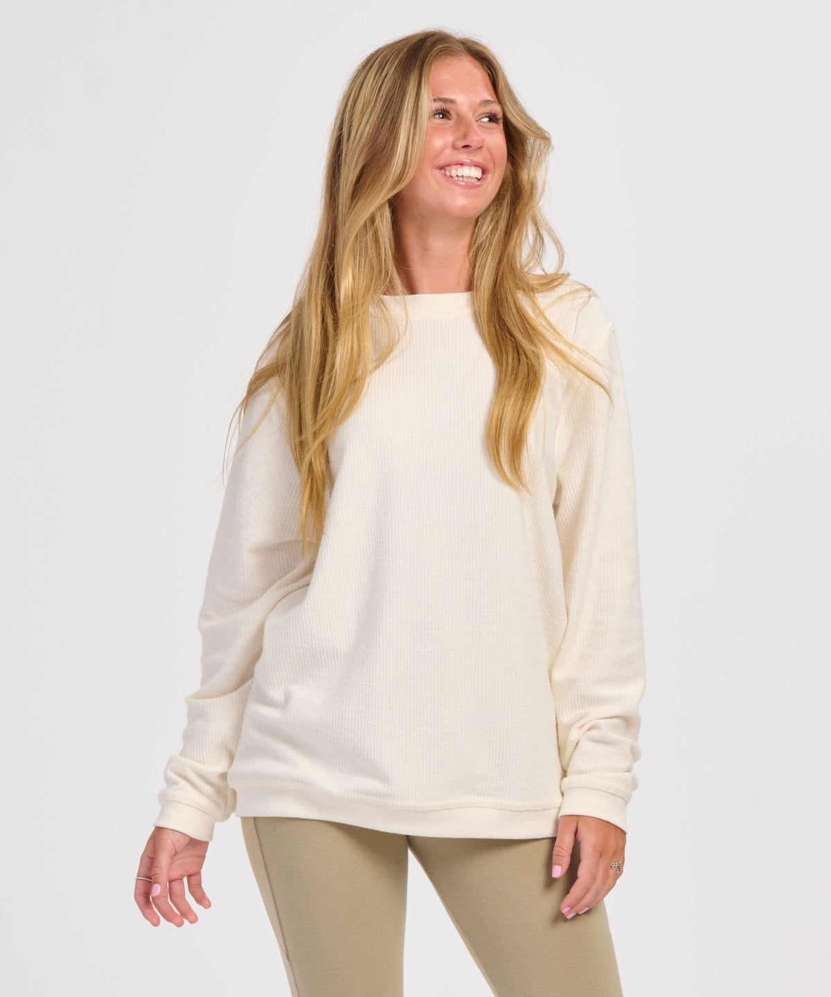 Women's Rally Corduroy Crew – Corduroy Knit Crewneck Sweatshirt in Natural