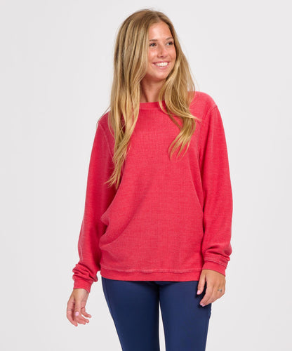 Women's Rally Corduroy Crew – Corduroy Knit Crewneck Sweatshirt in Red