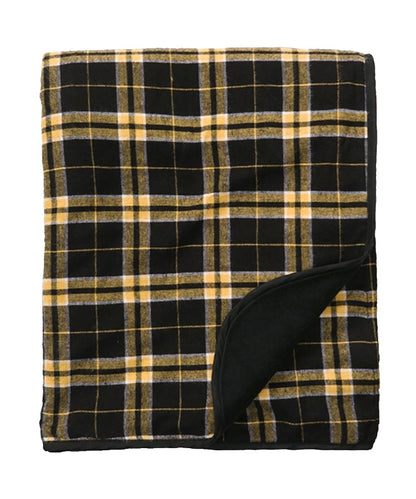 Boxercraft FB250 Plaid Flannel & Fleece Throw Blanket - Black/Gold Plaid | Black/Gold Plaid